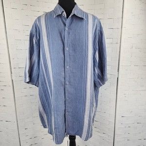 Cubavera Mens Blue White Striped Short sleeve Button Up Shirt  XXL